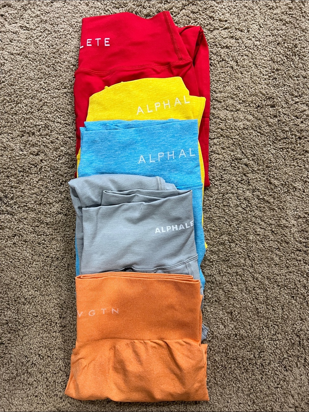 Alphalete Red Yellow Blue Gray and Orange (NVGNT) Leggings Bundle